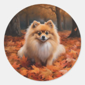 Sticker Rond Poméranie en automne Feuilles Automne Inspire (Devant)