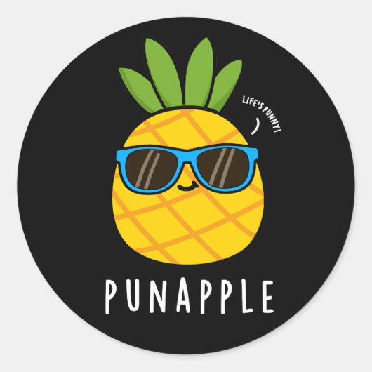 Sticker Rond Pomme à pistolet Funny Fruit Pun ananas Dark BG (Devant)