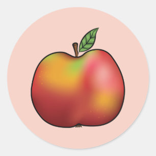 Sticker Rond Pomme Carton Rouge Sur Rose