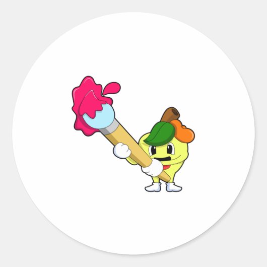 Sticker Rond Pomme comme Peintre avec pinceau (Devant)