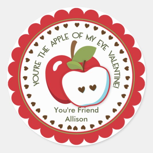 Sticker Rond Pomme de mon oeil Valentine Nom personnalisé (Devant)