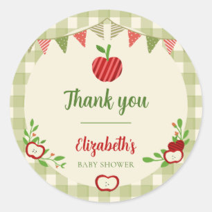 Sticker Rond Pomme de Nos Yeux Baby Shower Merci Gingham 
