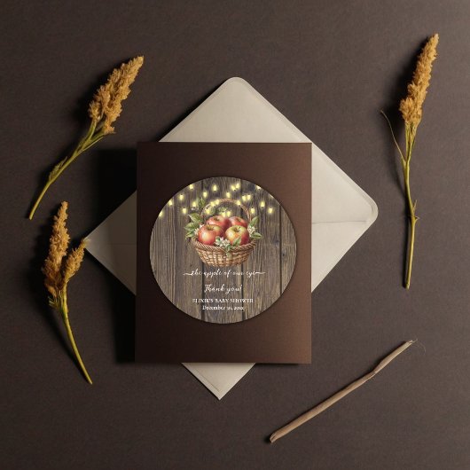 Sticker Rond Pomme de notre oeil chute Baby shower de bois flor