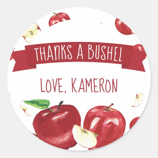 Sticker Rond Pomme de notre oeil, Merci d'anniversaire (Devant)