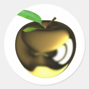 Sticker Rond Pomme Dorée avec Feuille Métallique Brillante