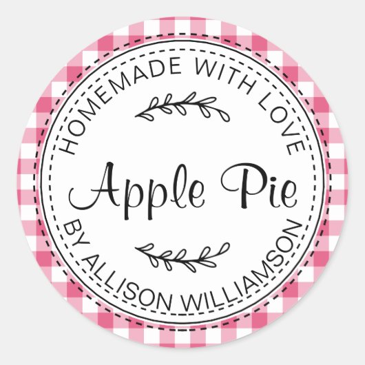 Sticker Rond Pomme maison rustique Pie Hot Pink Check (Devant)