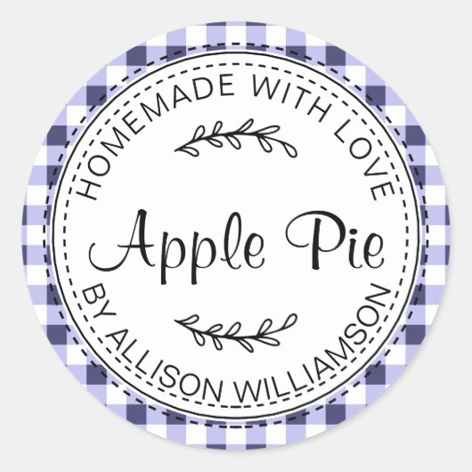 Sticker Rond Pomme maison rustique Pie Marine Bleu Check (Devant)