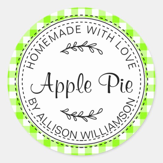 Sticker Rond Pomme maison rustique Pie Neon Green Check (Devant)