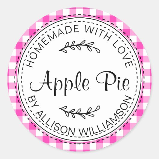 Sticker Rond Pomme maison rustique Pie Neon Pink Check (Devant)