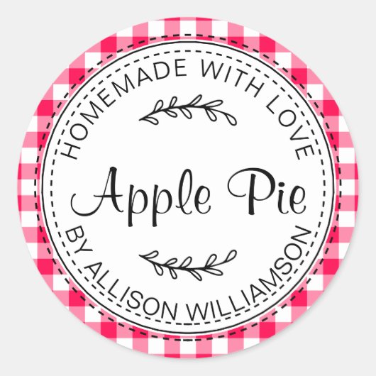 Sticker Rond Pomme maison rustique Pie rose pâle Chèque (Devant)