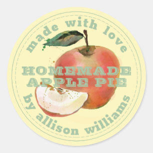 Sticker Rond Pomme maison rustique Pie Vert Jaune