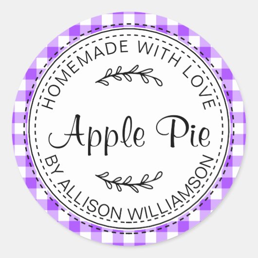 Sticker Rond Pomme maison rustique Pie violet brillant Check (Devant)