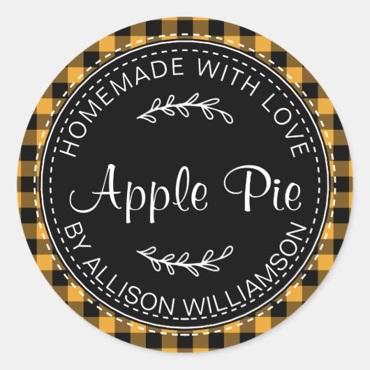 Sticker Rond Pomme maison rustique tarte Mellow Jaune Plaid (Devant)