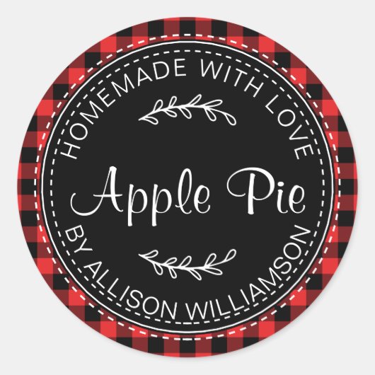 Sticker Rond Pomme maison rustique tarte rouge noir plaid (Devant)