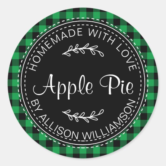 Sticker Rond Pomme maison rustique tarte vert noir plaid (Devant)