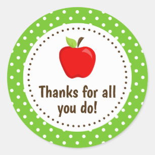 Sticker Rond Pomme Merci Appréciation Enseignant Taches Vertes