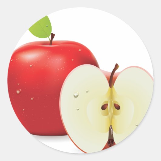 Sticker Rond Pomme rouge et moitié pomme (Devant)
