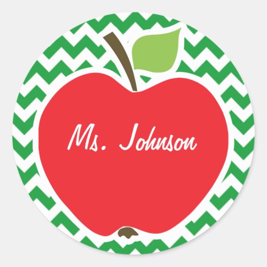 Sticker Rond Pomme rouge sur Retro Kelly Green Chevron Stripes (Devant)