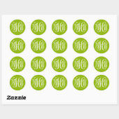 Sticker Rond Pomme Vert Blanc Écriture Vigne Monogramme DIY Fon (Feuille)