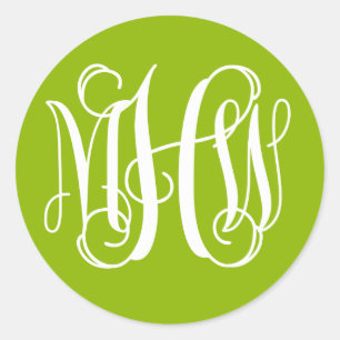 Sticker Rond Pomme Vert Blanc Écriture Vigne Monogramme DIY Fon