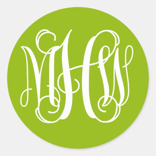 Sticker Rond Pomme Vert Blanc Écriture Vigne Monogramme DIY Fon (Devant)