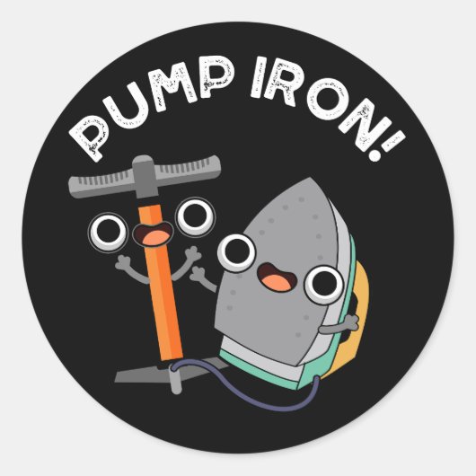 Sticker Rond Pompe Fer amusant Exercice Pun Dark BG (Devant)