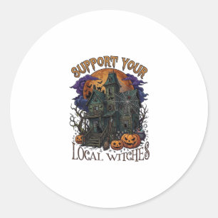 Sticker Rond Pompe Maison Hantée Halloween Sorcières Locales So