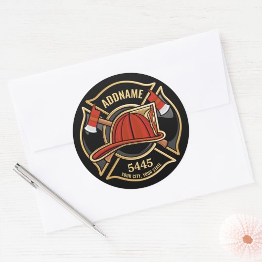Sticker Rond Pompier AJOUTER LE NOM Insigne du service de pompi (Enveloppe)