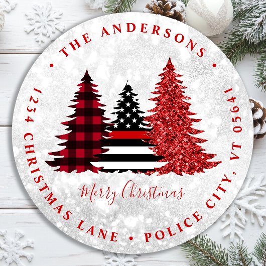 Sticker Rond Pompier Arbre de Noël Adresse de retour