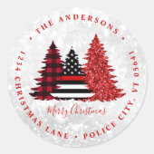Sticker Rond Pompier Arbre de Noël Adresse de retour (Devant)