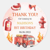 Sticker Rond Pompier Camion 1er Anniversaire Classic (Devant)