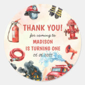 Sticker Rond Pompier Camion 1er fête d'anniversaire (Devant)