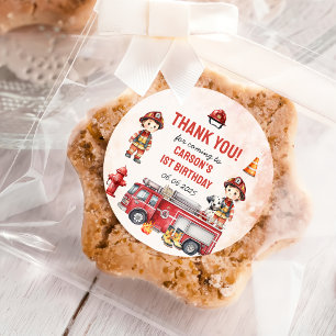 Sticker Rond Pompier Camion 1er fête d'anniversaire