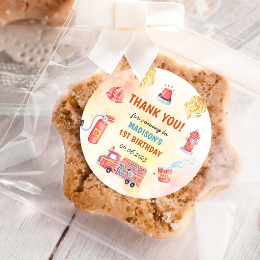 Sticker Rond Pompier Camion 1er fête d'anniversaire