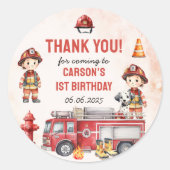 Sticker Rond Pompier Camion 1er fête d'anniversaire (Devant)