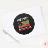 Sticker Rond Pompier Camion Pine Tree Famille de Noël (Enveloppe)