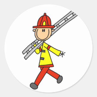 Sticker Rond Pompier de la Figure à Bâtons avec Échelle