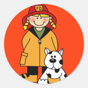 Sticker Rond Pompier et chien