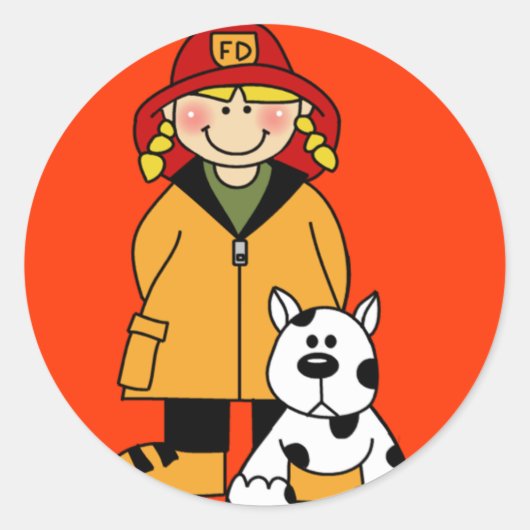 Sticker Rond Pompier et chien (Devant)