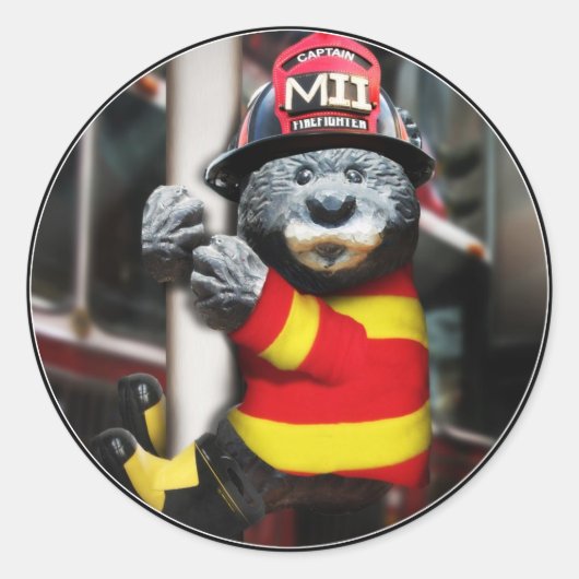 Sticker Rond Pompier mignon à ours (Devant)
