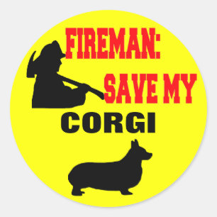 Sticker Rond Pompier Sauver Mon Corgi