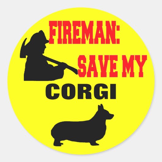 Sticker Rond Pompier Sauver Mon Corgi (Devant)