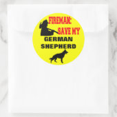 Sticker Rond Pompier Sauvez Mon Berger Allemand (Sac)