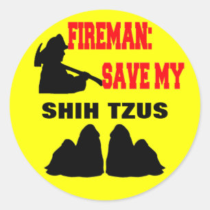 Sticker Rond Pompier Sauvez Mon Chih Tzus
