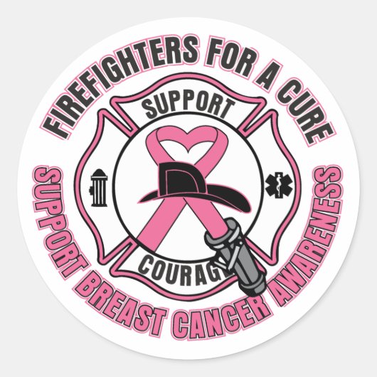 Sticker Rond Pompiers Pour Un Cancer Cure Du Sein (Devant)