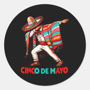 Sticker Rond Poncho Mexicain Dabbing Cinco De Mayo Fête