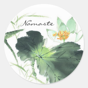 Sticker Rond POND LOTUS PAIX l Peinture chinoise pinceau art