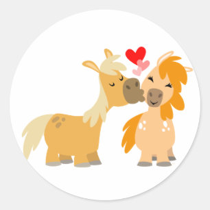 Sticker Rond Poneys mignons de bande dessinée dans