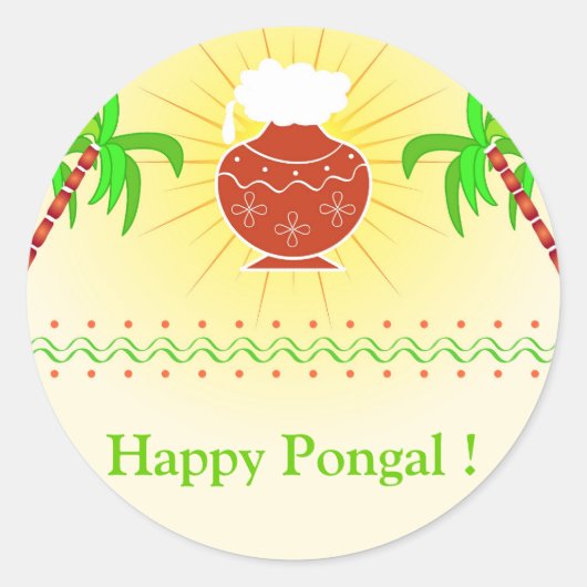 Sticker Rond Pongal pot et canne à sucre (Devant)
