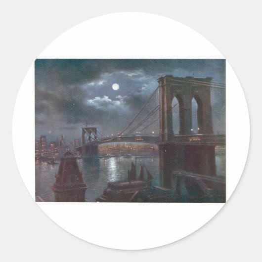 Sticker Rond Pont Brooklyn au clair de lune (Devant)
